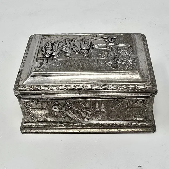 Vtg french jewelry box vanity trinket box casket engraved hinged florentine - Picture 7 of 12
